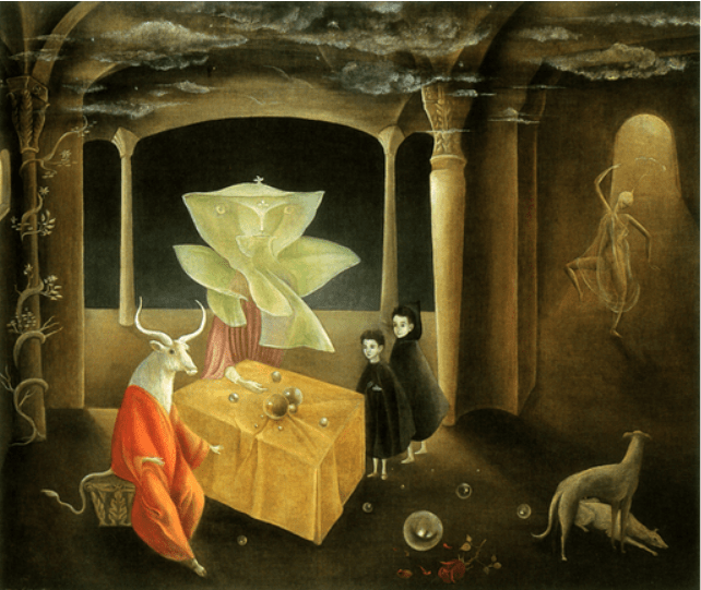 Leonora Carrington. Y entonces vimos a la hija del Minotauro, 1953. Colección particular. Mujeres artistas surrealistas Leonora Carrington. Y entonces vimos a la hija del Minotauro, 1953. Colección particular.png